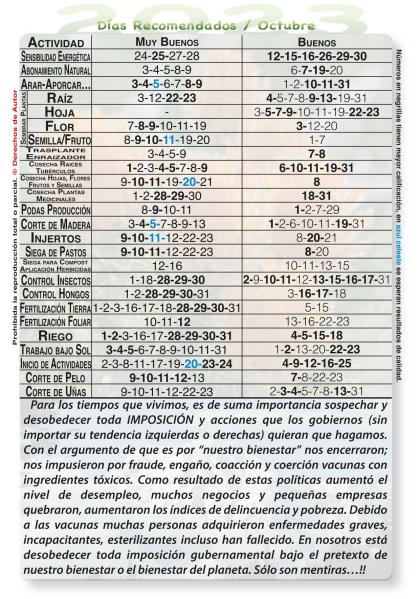 2025 2024 Calendario luna agricola Dias recomendados actividades